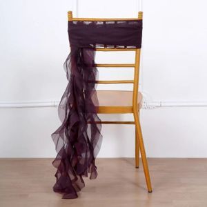 1 Set Eggplant Chiffon Hoods With Ruffles Willow 250 Chair Sashes